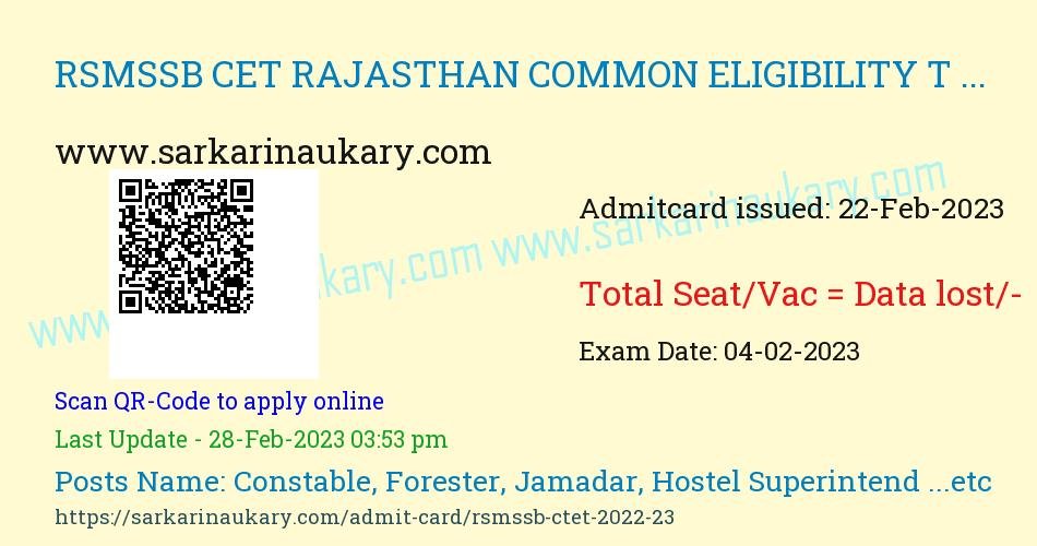  Rajasthan Staff Selection Board CET Test 2023