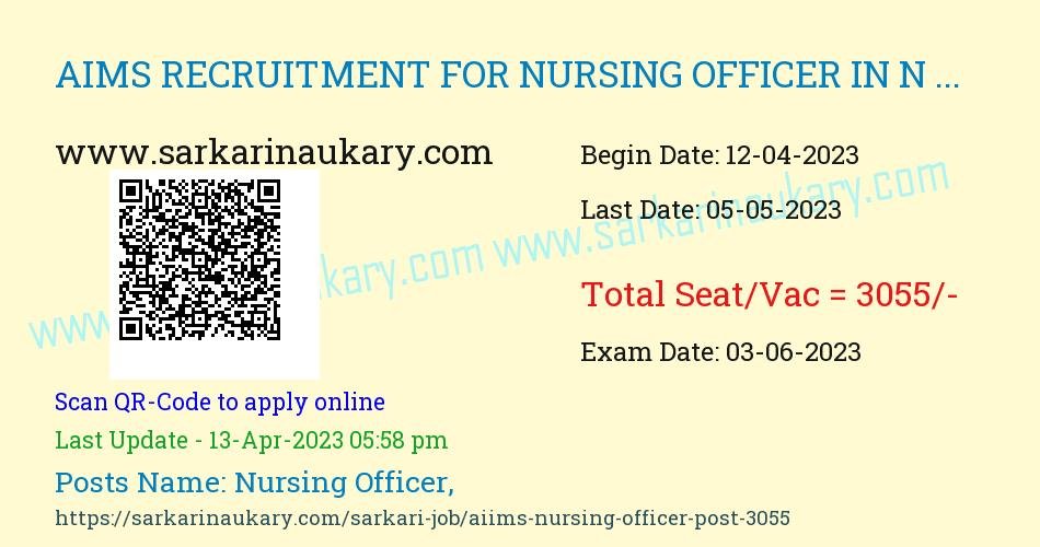  AIMS NORCET Recruitment for Nursing Officers Total Post 3055