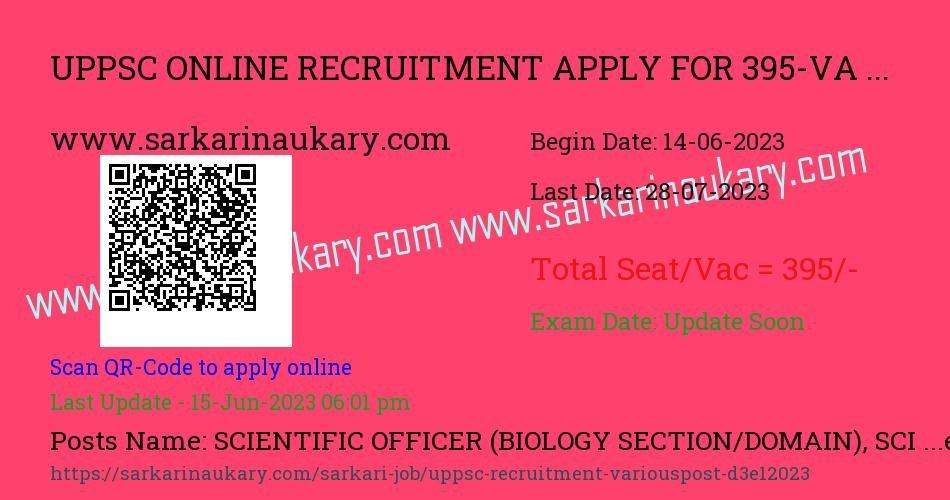  UPPSC Online Recruitment 2023: Apply for 395 Various Posts