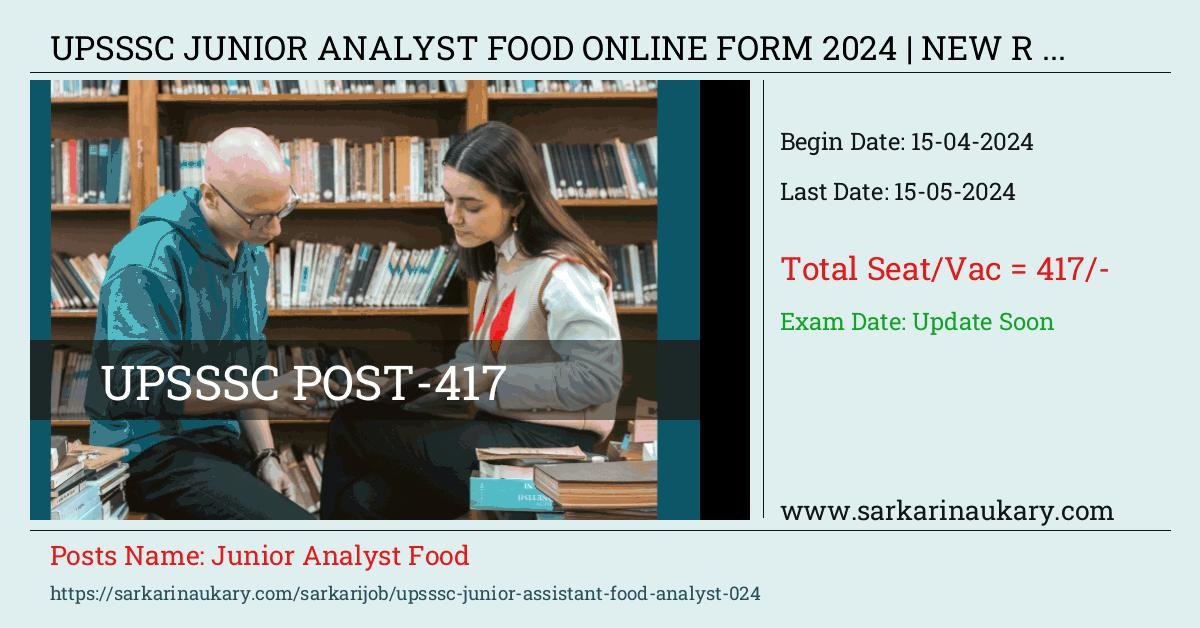  UPSSSC Junior Analyst Food Online Form 2024 Recruitment
